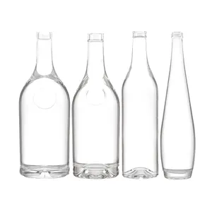 Wholesale 250ml 375ml 500ml 750ml 1000ml Clear Round Glass Liquor Bottle 500 Ml With Airtight Cork Lid