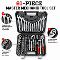 Set Perkakas Mekanik 61 Buah 1/4" 3/8" 1/2" Drive Socket Set dengan Kunci Ratchet 72 Gigi Cr-V Perlengkapan Perkakas Tangan untuk Perbaikan Mobil