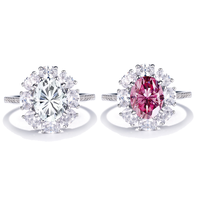 Bague de fiançailles en argent sterling 925 de luxe à sept couleurs pour femmes, tournesol, 2 carats, 2 carats, moissanite rose bleu VVS1
