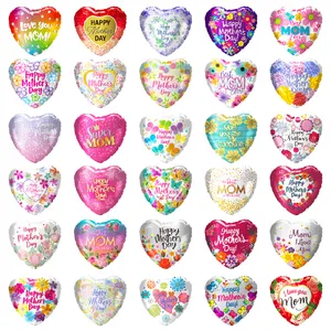 Custom Design New Arrival Heart Shaped Flower Printed Helium Balloons Happy Mothers Day Decorations China Mylar Balloons