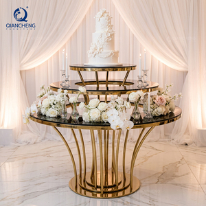 Présentoir de Luxe pour Gâteau de Mariage, Socle Moderne pour Événements, Socle Rond Doré en Acier Inoxydable pour Projets d'Événements et Fêtes, Table à Desserts - Product Image 2