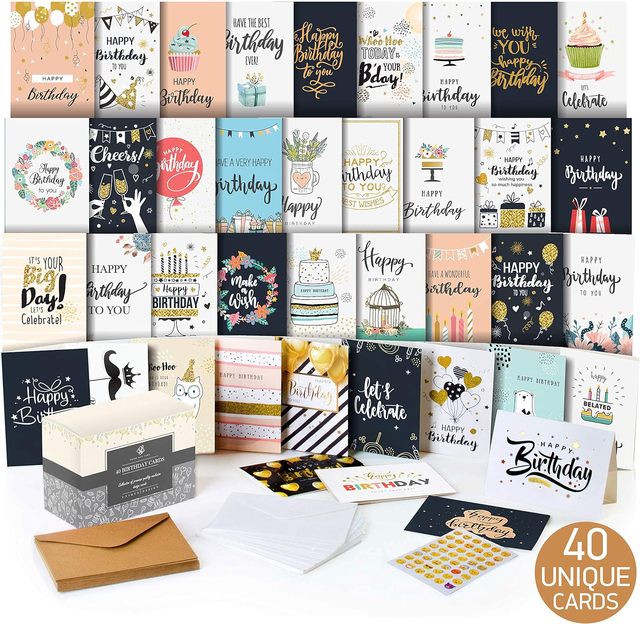 Birthday Cards Happy Premium Blank Inside Birthday Cards Bulk with Envelopes and Stickers Including Box and Card