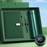 Carnet de notes A5 en cuir PU vert de luxe personnalisé avec stylo, tasse thermos, ensemble cadeau promotionnel d'entreprise