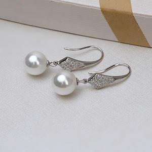 S925 Silver Ear Hook Female Trendy Earrings DIY <b>Jewelry</b> Accessories Empty <b>Tray</b> with Semi-finished Inlaid Pearl - Product Image 2
