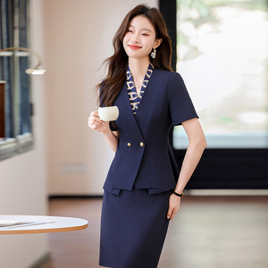 Women Professional Suit Set Polyester Breathable Three Quarter Sleeve Workwear For Office Hotel Beauty Salon Jewelry Store - Product Image 1