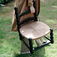 Chaise de salle à manger mobile en bois massif tressée en corde, style nordique éco-responsable, dossier en rotin français rétro Wabi-Sabi pour la maison, le bureau et l'hôtel