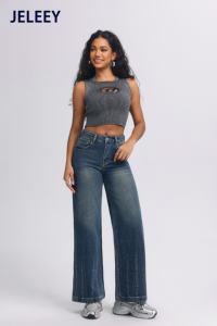 Jeans a Gamba Larga da Donna, Vita Alta e Taglio Dritto, Design Elegante e Lusinghiero per la Figura - Product Image 4