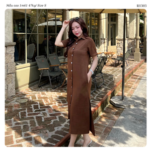 Robe chemise boutonnée en lin et coton unie pour femme, manches courtes, coupe décontractée, longueur midi, idéale pour le bureau, vente en gros OEM ODM Vietnam - Product Image 5