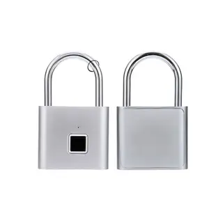 스마트 자물쇠 도매 실버 컬러 스테인레스 스틸 자물쇠 지문 휴대용 보안 지문 자물쇠