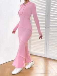 2026 New European and American Women's Slim Fit Bag Hip Hooded <b>Long</b> Sleeved Fishtail <b>Skirt</b> Casual Temperament Dress - Product Image 3
