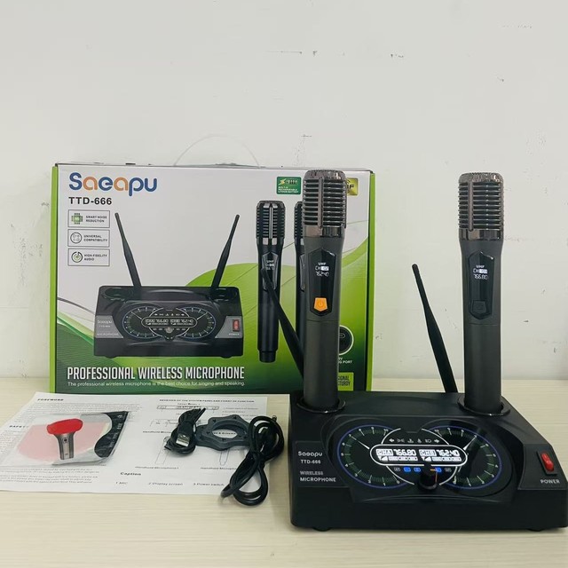 TTD-666 Dual Wireless Microphone System Noise Reduction Rechargeable Desktop Receiver Handheld Unit for Singers Conference KTV