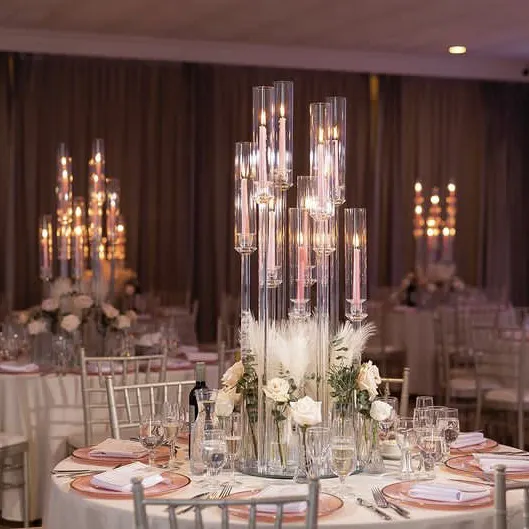 Customize long-stemmed acrylic candle holder for wedding table centerpieces