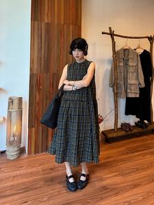 Robe d'été sans manches à carreaux, style vintage haut de gamme, patchwork, Qingling - Product Image 2