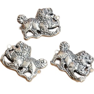 Pendentif Qilin en argent Three-Seven 32x24x8mm, double anneau, accessoire de bijouterie DIY, style ethnique, couleur argent antique - Product Image 5