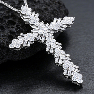 Collar Clásico de Compromiso con Colgante de Cruz y Diamante CVD Cultivado en Laboratorio, Chapado en Oro de 10K/14K/18K sobre Plata Personalizada, Cadena para Suéter, Regalo VS - Product Image 4