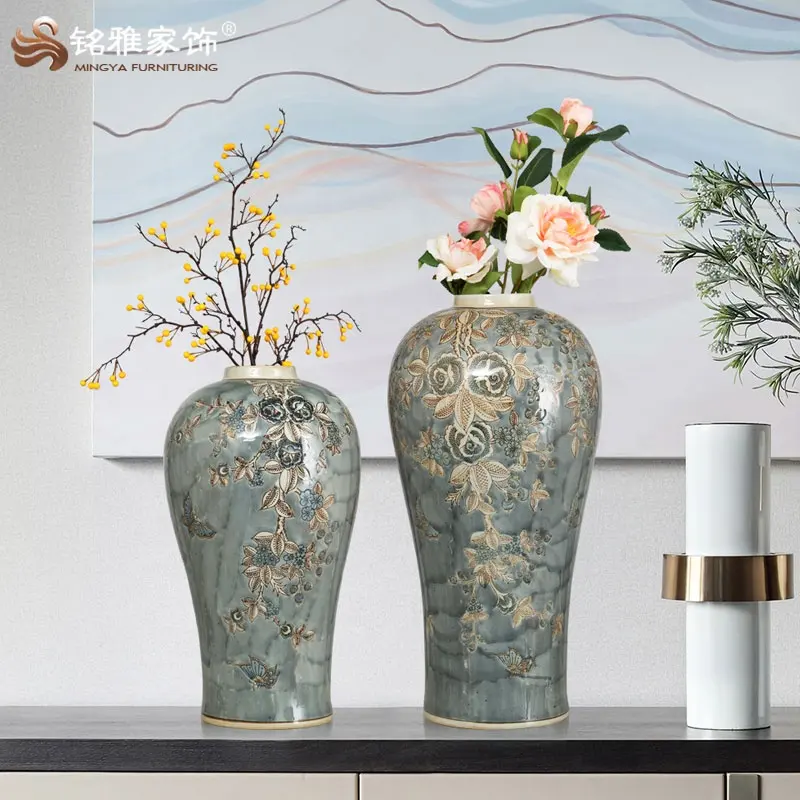 Vase à fleurs en céramique glacée avec couvercle, décoration de maison classique <span class=keywords><strong>antique</strong></span>, 1 pièce
