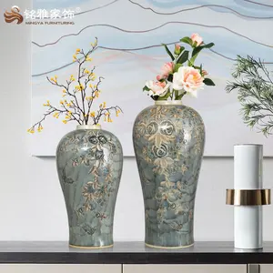 Büyük antika klasik ev dekorasyon zemini çiçek var kapaklı sırlı seramik vazo