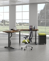 Bureau debout réglable en hauteur OMNI Safety Lock, bureau d'angle en L pour ordinateur avec contrôleur de mémoire