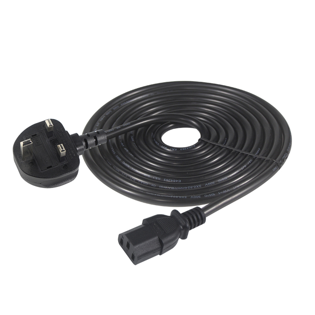 1m 2m 3m 4m 5m UK Computer Power Cable BS 1363 to C13 BSI-Compliant Power Lead 5A 250V Black for Kettle TV/Monitor Replacement