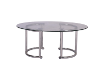 Table à manger contemporaine de luxe avec plateau en verre trempé transparent, design en bambou, pieds en acier inoxydable portables, meubles de salle à manger