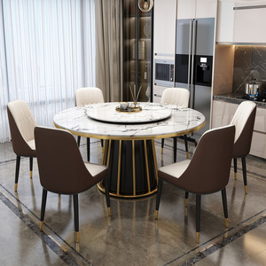 Table à manger ronde moderne minimaliste de haute qualité avec <span class=keywords><strong>plateau</strong></span> en pierre, pour 8 personnes, mobilier de salle à manger avec <span class=keywords><strong>plateau</strong></span> <span class=keywords><strong>tournant</strong></span> pour villa et maison - Product Image 2