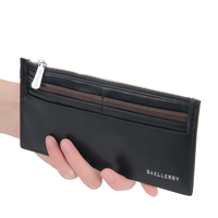 Dompet Kulit Pria Baellerry Desain Baru, Penjepit Uang dan Kartu dengan Ritsleting, Tipis Tanpa Lipatan