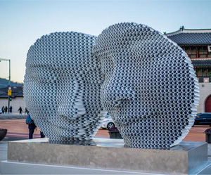 Sculptures de tube en acier de visage humain Statue en métal de réalisme d'art d'épissure d'acier inoxydable - Product Image 3