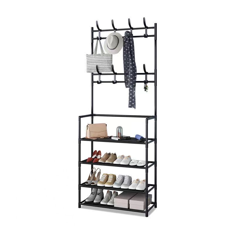 Multifunctional Household Standing Shoe And Coat Storage Cabinet Rack With Hooks To Hang