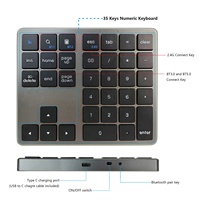   Keyboard Numerik Nirkabel Isi Ulang Tiga Mode Desain Ramping dan Senyap 35-Tombol Numpad USB Eksternal
