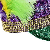 Chapeau Punk Mardi Gras Violet Vert Or Paillettes Strass Plumes pour Fanfare – Costume Festif Travaux Manuels Exquis