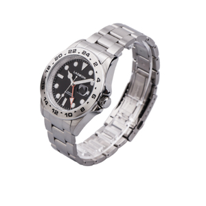 LADEON Schwarzes Zifferblatt Edelstahl uhr für Mann Datums anzeige Zeiger GMT die Uhr Mit Leucht funktion Quarzuhr - Product Image 3