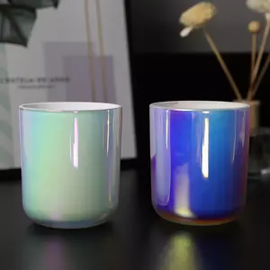Wholesale Electroplated Colorful Iridescent Glass Creative Candle Jars Brush Aura Clear Rainbow Iridescent Candle Jar