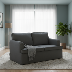 Canapé deux places en tissu gris foncé 56,69 x 31,50 x 33,46 pouces, dossier rembourré et accoudoirs roulés, pour salon moderne - Product Image 2