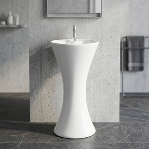 Lavabo sur pied en céramique de style granit carré européen moderne, design de créateur, pour salle de bain de centre commercial ou de villa - Product Image 3