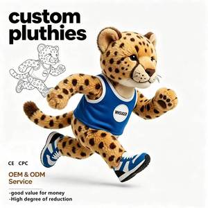 Peluche guépard de course personnalisée en gros, mascotte animale de sport en peluche OEM, débardeur bleu, chaussures de course CE CPC - Product Image 1