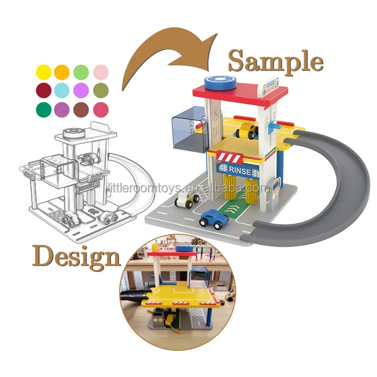 Ensemble de jouets de garage de stationnement en bois DIY éducatif en bois pour enfants