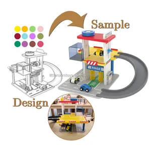 Set mainan garasi parkir kayu DIY edukasi anak-anak