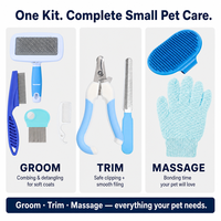 Kit de toilettage simple en acier inoxydable pour petits animaux, 8 en 1 : Brosse démêlante, Gant de massage, Coupe-ongles sécurisé pour lapins et cochons d'Inde