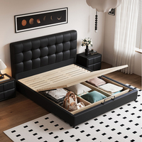 Lit de rangement luxueux de style européen moderne JUNYUHAO JCM-Y11, taille King/Queen, en cuir de qualité supérieure, mousse haute densité, certifié E0, en pin