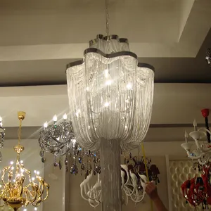 Kim Loại Nhôm Chain Chandelier Bạc Đen Pendant Lamp Custom-Made Thiết Kế Đèn Chùm Cho Hành Lang