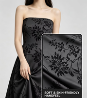 Nouvelle Tendance 2026 – Tissu Crêpe Flocé Floral Noir de 64 Pouces pour Robes Longues Formelles (Style TikTok)