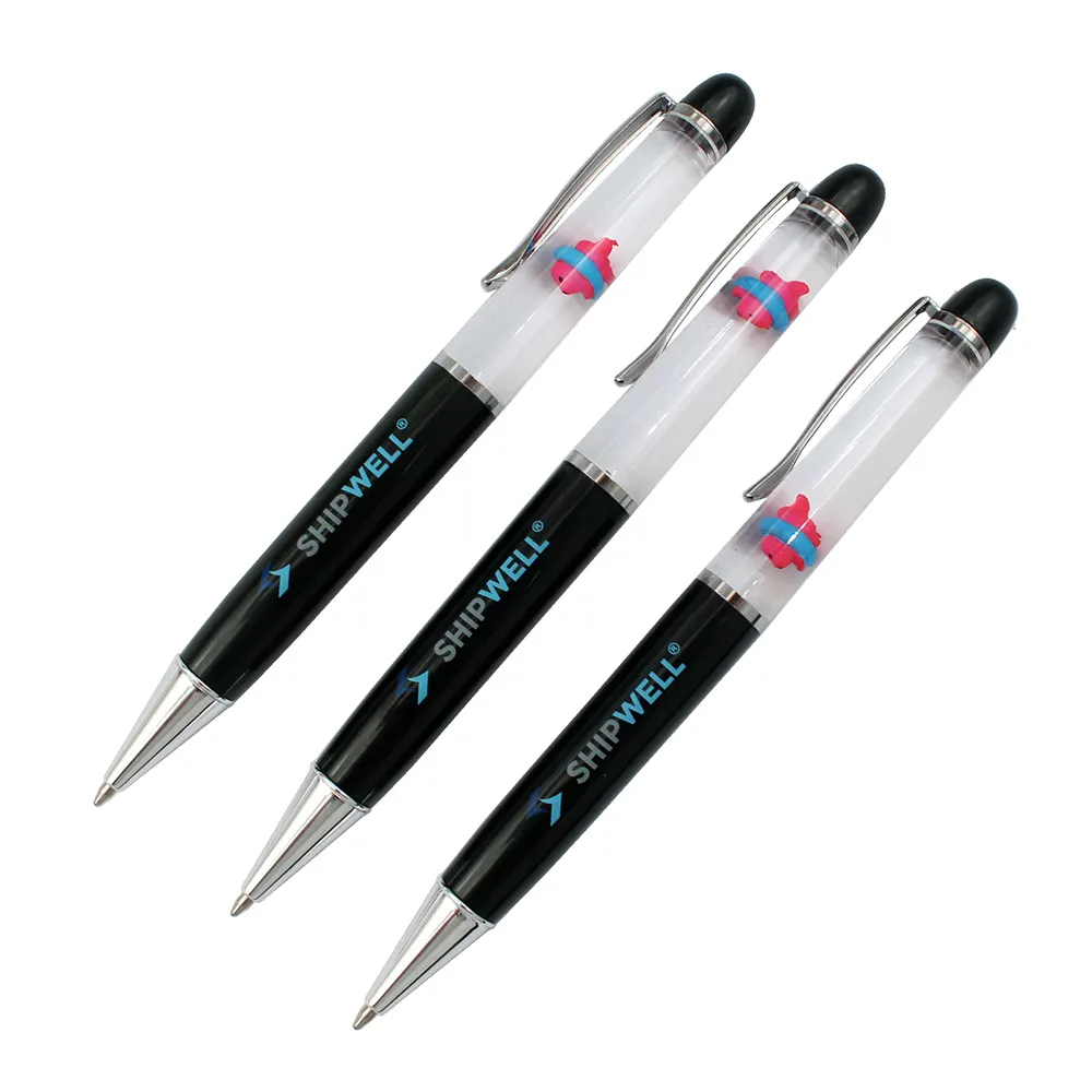 High Quality blank 3D metal floater pen Hot sale logo custom floating pens with animal floaters liquid pens