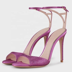 Bling Rhinestone Open Toe Thin High Heel <b>Shoes</b> Party Wedding Light Comfortable Ankle Strap Sandals for Women Blue Size 43 - Product Image 1