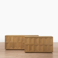 Buffet de luxe en bois massif sculpté géométriquement, meuble de rangement moderne pour salon, credenza à 4 compartiments