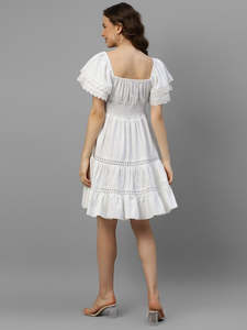 Vestido Mini de Algodón Sólido para Mujer, Estilo Ajustado y Evase, para Playa, Festivo, Informal, Moderno y Elegante, Vestido Corto de Una Pieza - Product Image 5
