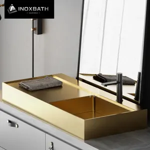 Gold Hand Wash Basin Lavabo Rectangular Basin Sink Golden Stainless Steel 304 Bathroom Sinks