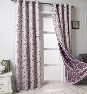 Floral Blackout Curtain with Leaf Embroidery Grommet Top Thermal Insulated Room Darkening embroidery window curtain