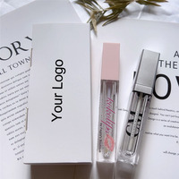 Tube de gloss à lèvres avec logo personnalisé, 7 ml, contenant transparent, boîte d'emballage haut de gamme