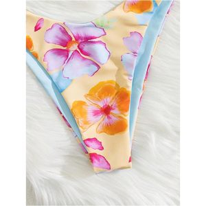 FOXA Ensemble de bikini à fleurs pour femme, maillot de bain deux pièces en spandex extensible et polyester - Product Image 5