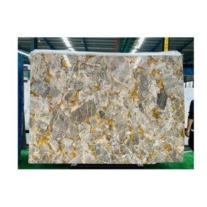 Dalles de marbre doré Versailles au design moderne, pierre naturelle de luxe à veines dorées pour comptoirs et revêtements de sol intérieurs de villas, format grand format. - Product Image 5